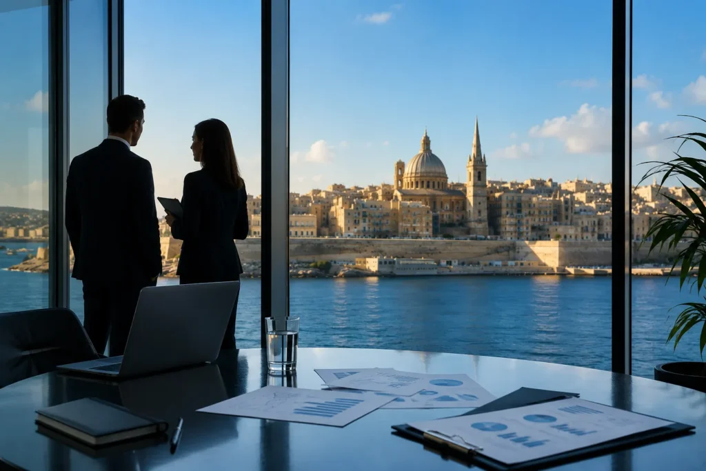 Business Professionals With View Of Valletta